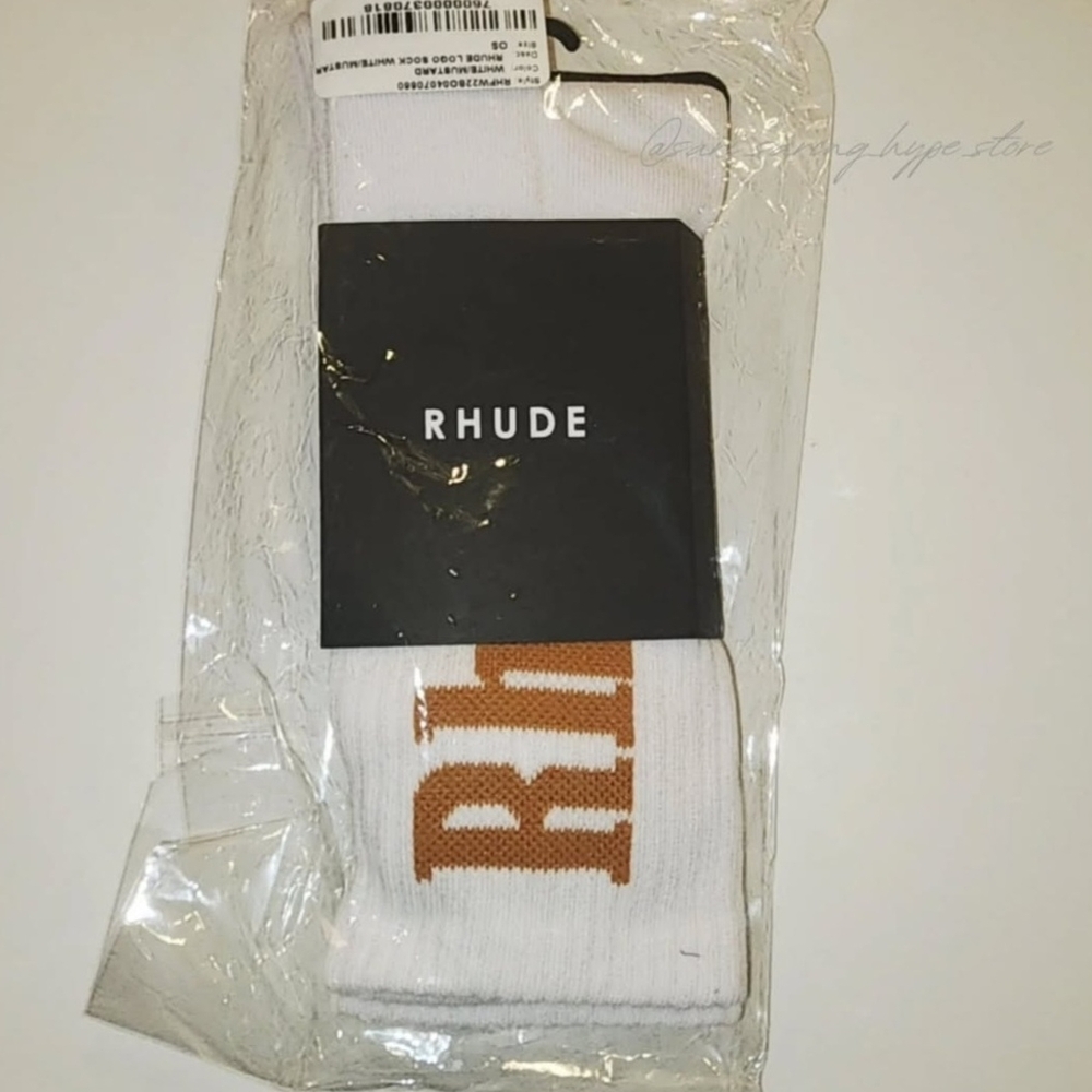 Rhude White and Tan Casual Socks